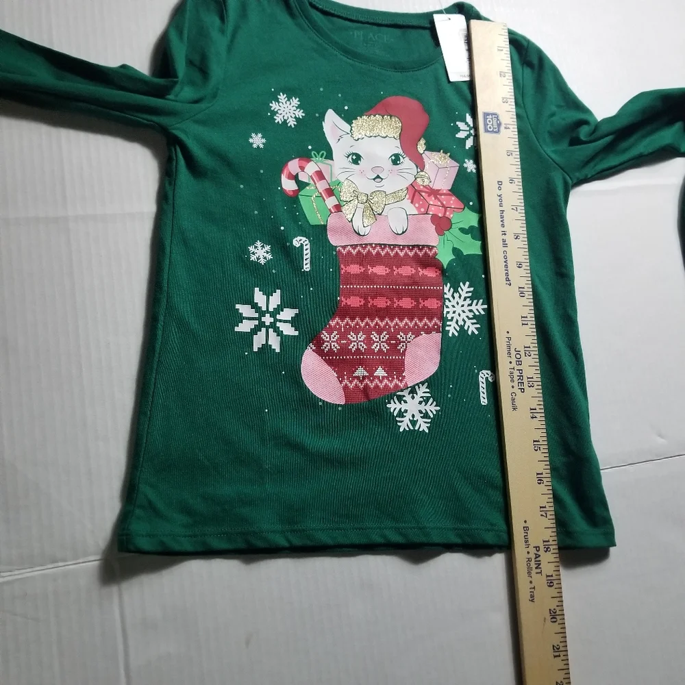 CHILDREN'S PLACE GIRLS CAT CHRISTMAS LONG SLEEVE SHIRT SIZE MEDIUM